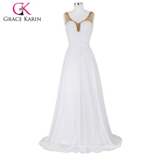 2016 Grace Karin élégante mousseline de soie longue robe de soirée sans manches CL6192
